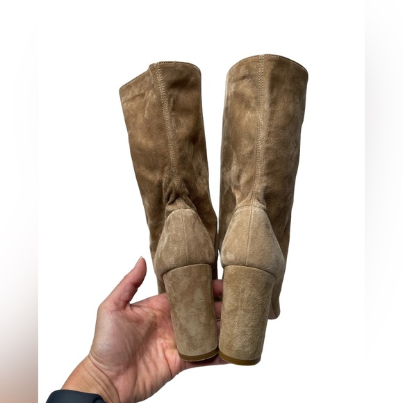 Aquazzura | Boogie Slouchy Scrunch Suede Bootie in Tan 37 - Picture 11 of 13